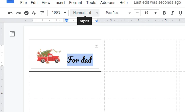Adding an image into your Christmas labels using a table