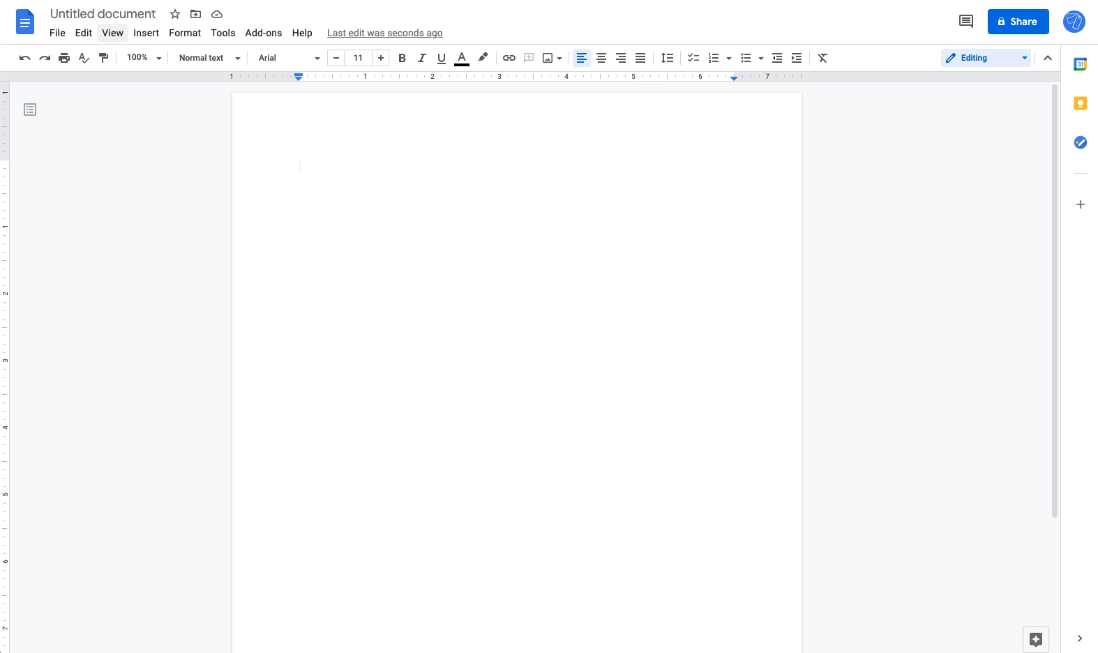 New blank document in Google Docs