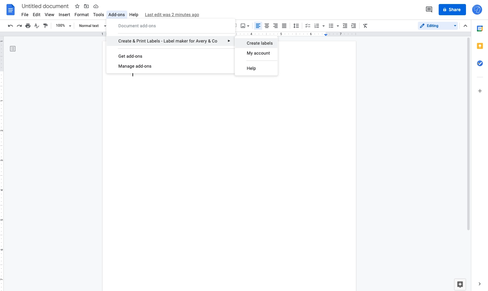 Addon menu to open Labelmaker in Google Docs