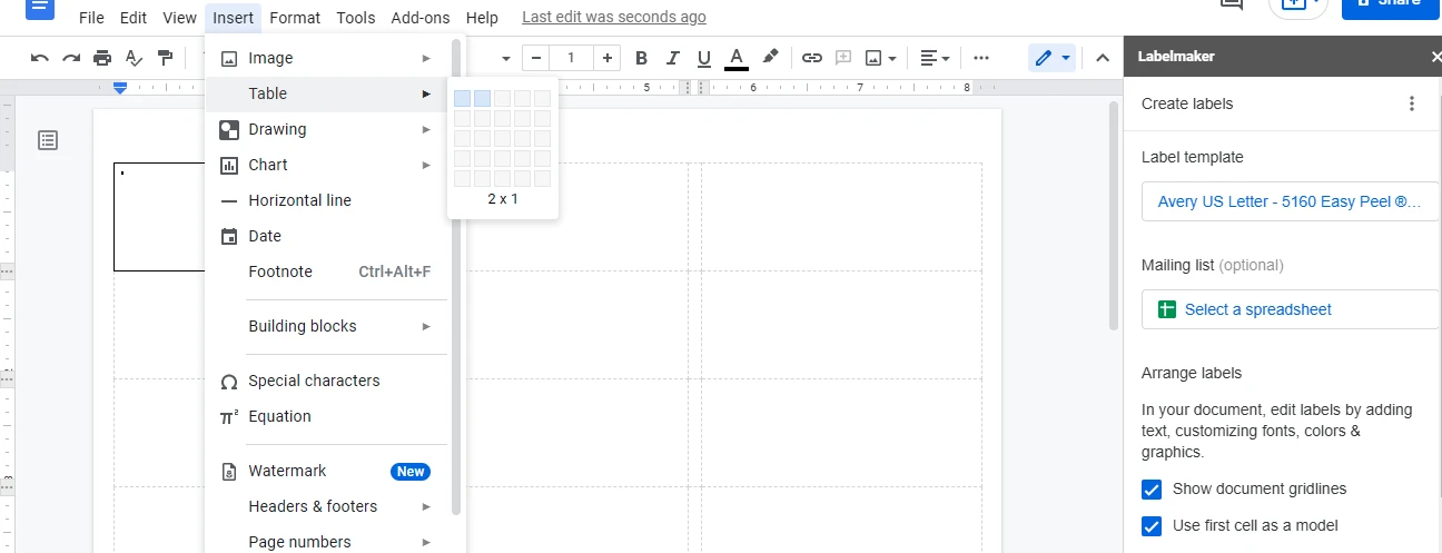 Inserting a table inside your first cell