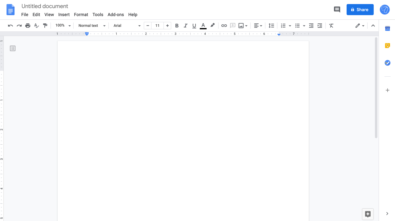 New blank document in Google Docs