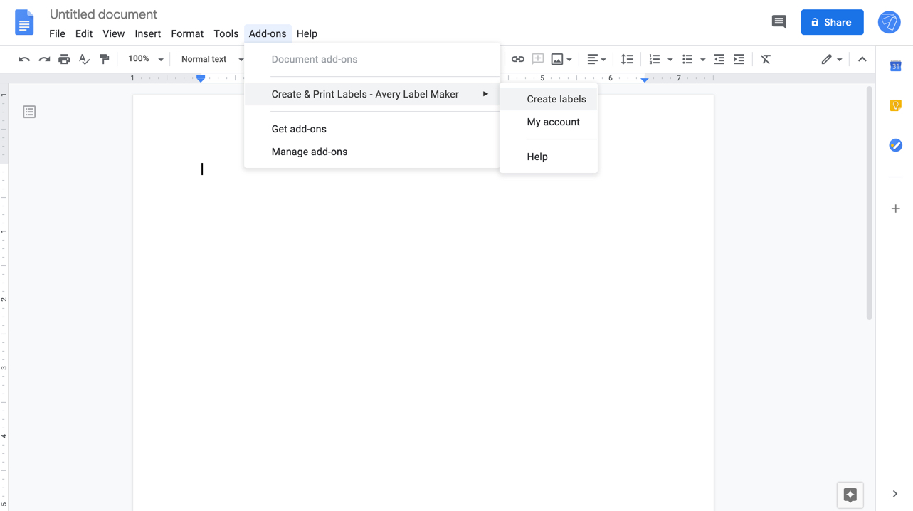 Addon menu to open Labelmaker in Google Docs