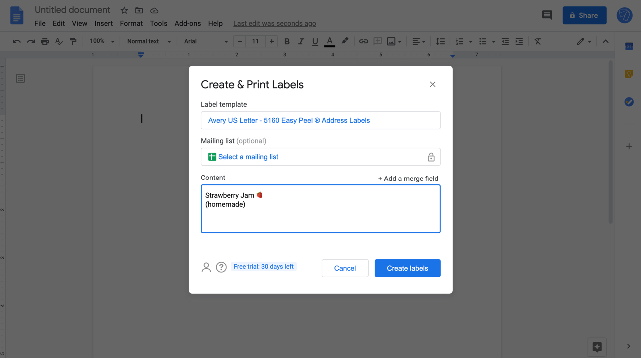 How to create plain labels (no formatting) in Google Docs?