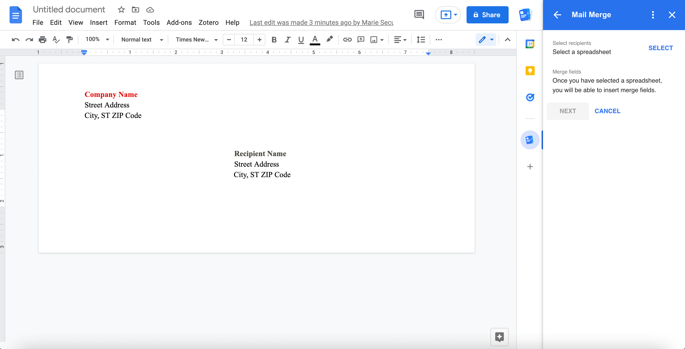 Google Docs Envelope Template