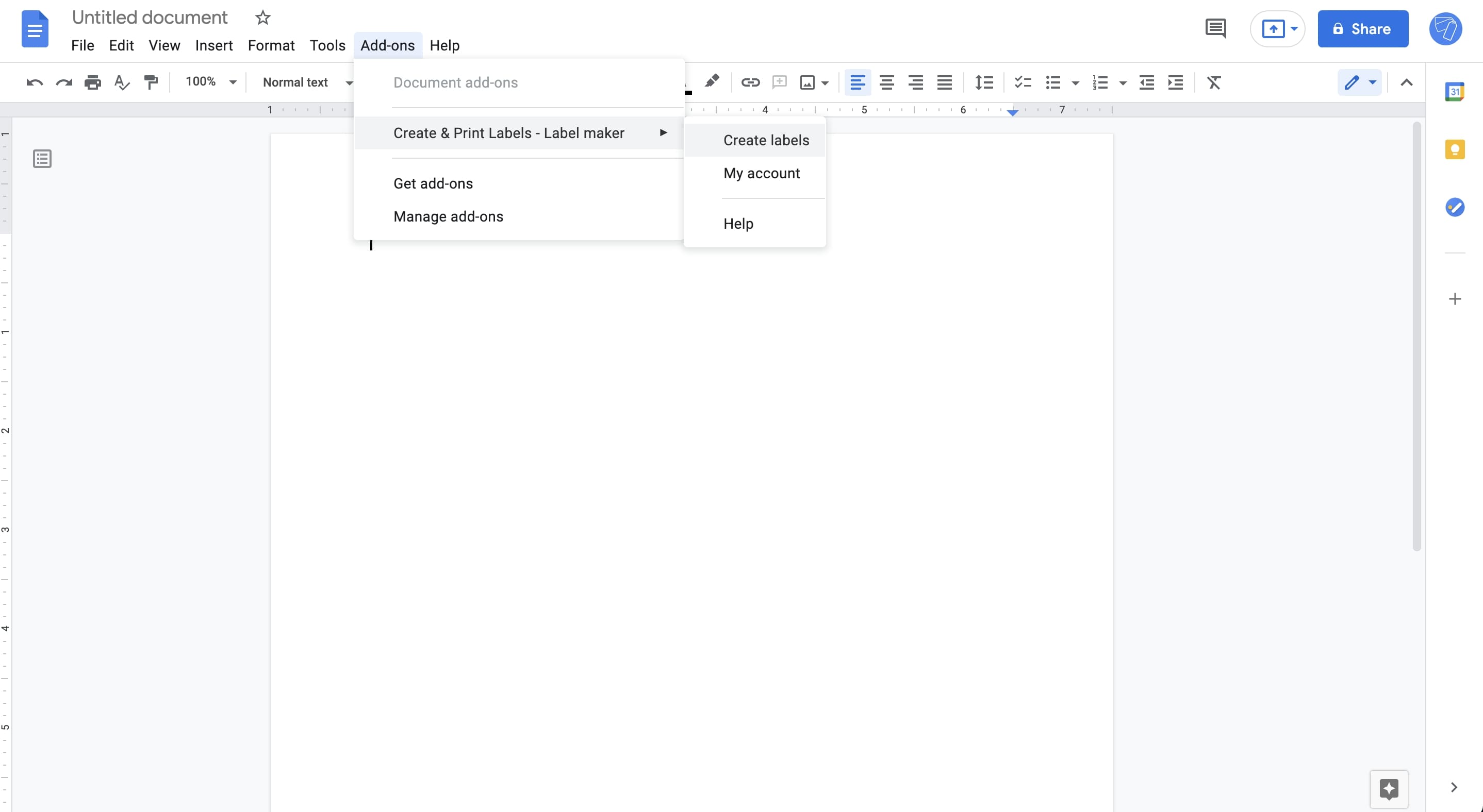 Addon menu to open Labelmaker in Google Docs