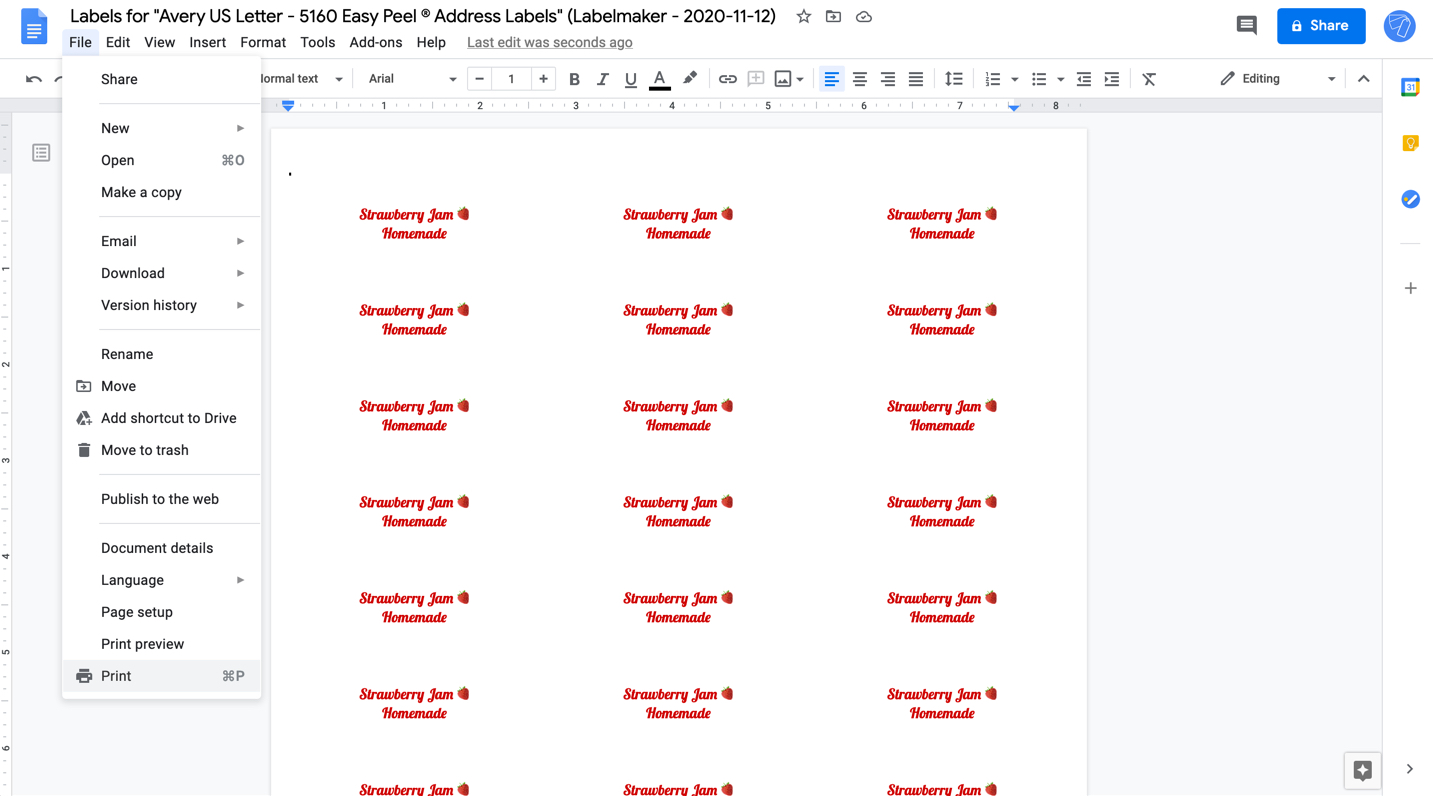 How to make labels in Google Docs?