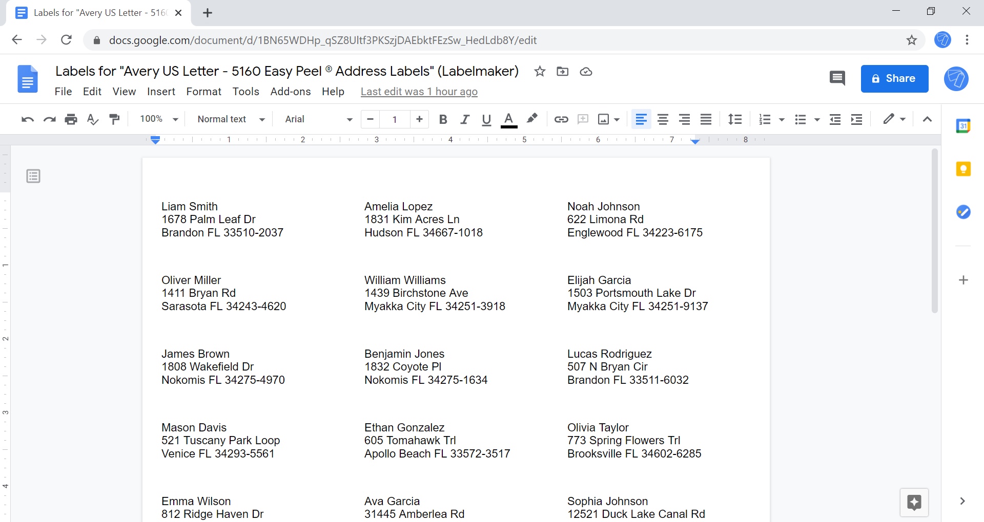 Document in Google Docs with labels
