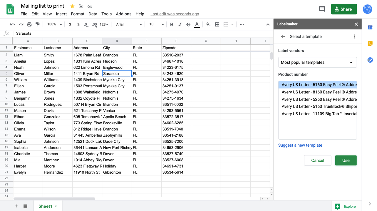 How To Print Labels For A Mailing List In Google Sheets 
