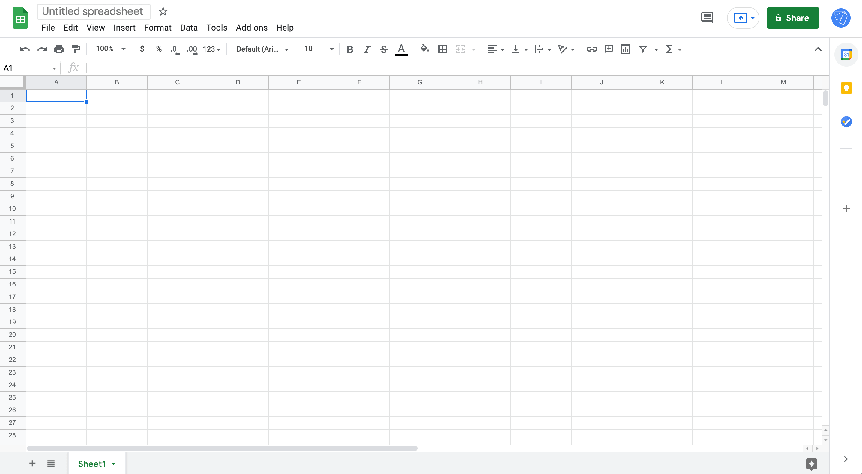 New blank document in Google Sheets