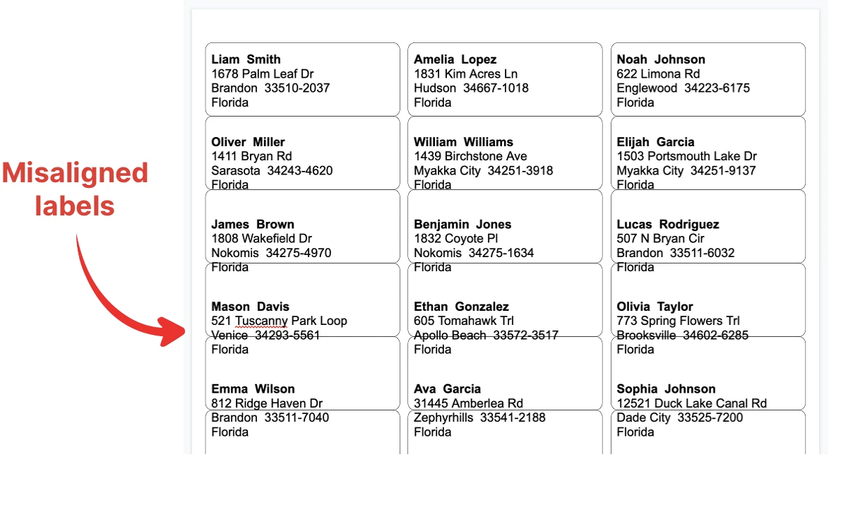 Misaligned labels example