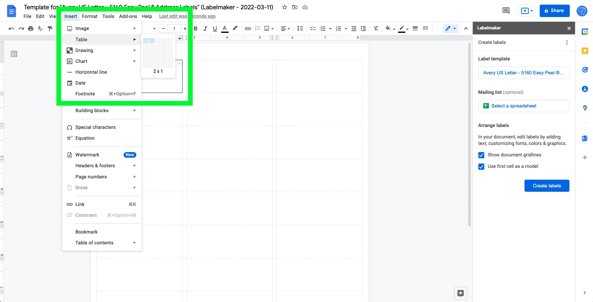 Step 3 to add an image into your Wedding labels using a table