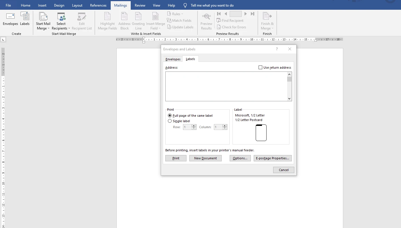 Select labels in Word