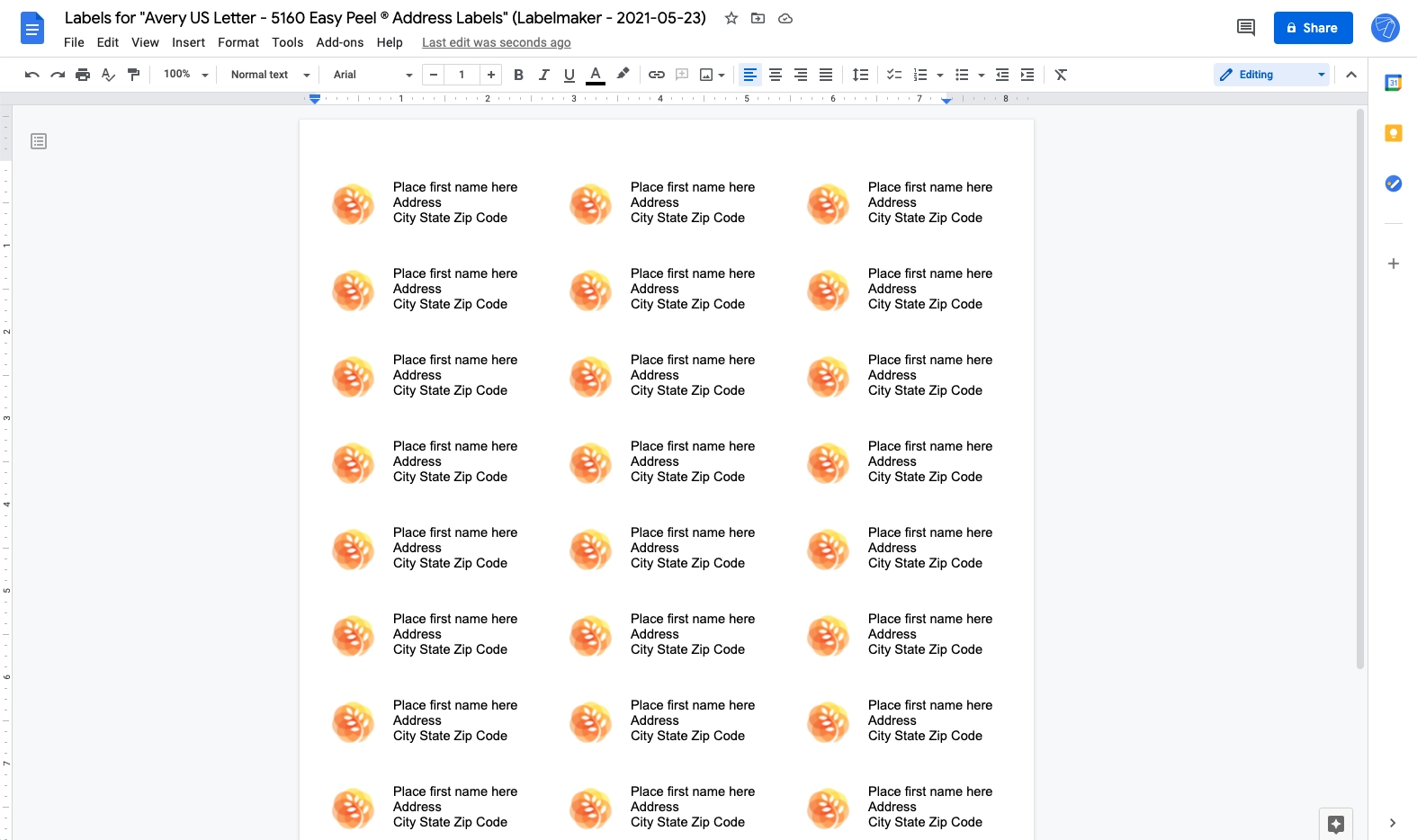 Google doc sales mailing labels